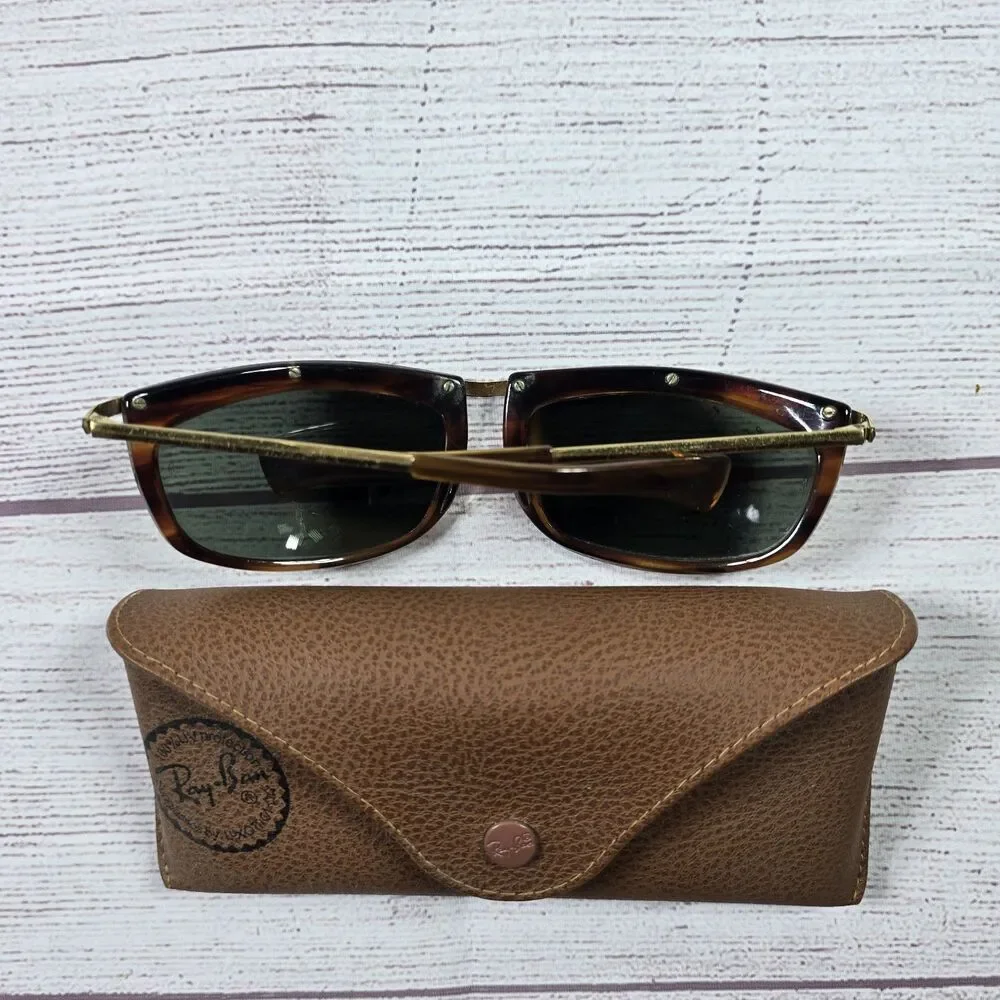 Vintage RAY-BAN B&L L1005 Arista/Tort G15 UV Rectangular Olympian II Sunglasses